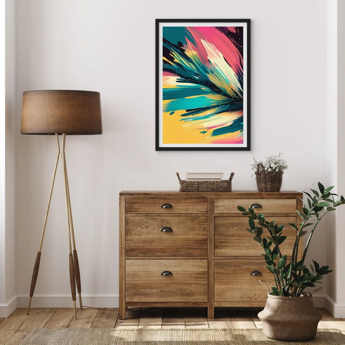 Poster in cornice nera - Un'esplosione astratta di colori in una disposizione dinamica - 50x70cm - Composizione: esplosione di gioia - Decorazione murale moderna per soggiorno e camera da letto ARTTOR