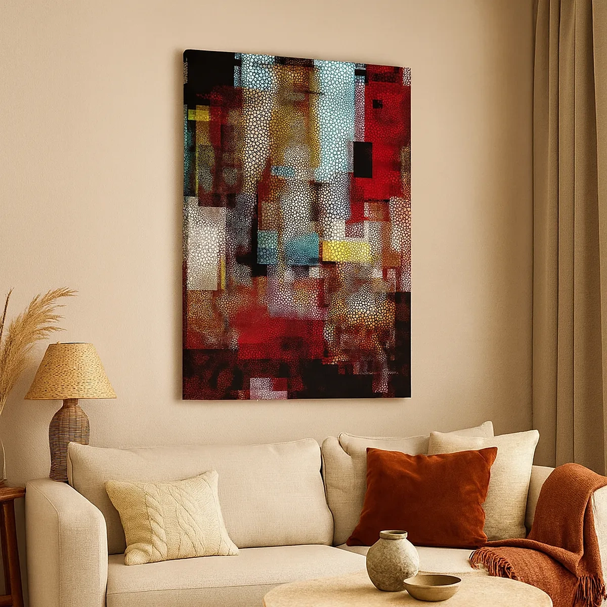 Quadro su tela - Stampe su Tela - Astrazione geometrica in intense tonalità di rosso - 50x70cm - Confusione aggrovigliata - Decorazione murale moderna per soggiorno e camera da letto ARTTOR