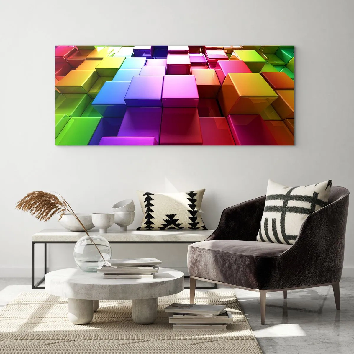 Quadro su vetro - Op Art insieme in squadra - 100x40 cm