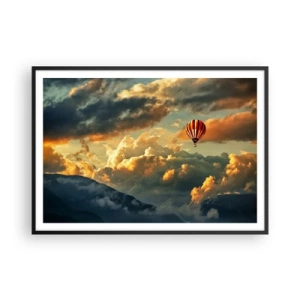 Poster in cornice nera - Un pallone sullo sfondo di nuvole spettacolari - 100x70cm - Volo perché voglio - Decorazione murale moderna per soggiorno e camera da letto ARTTOR