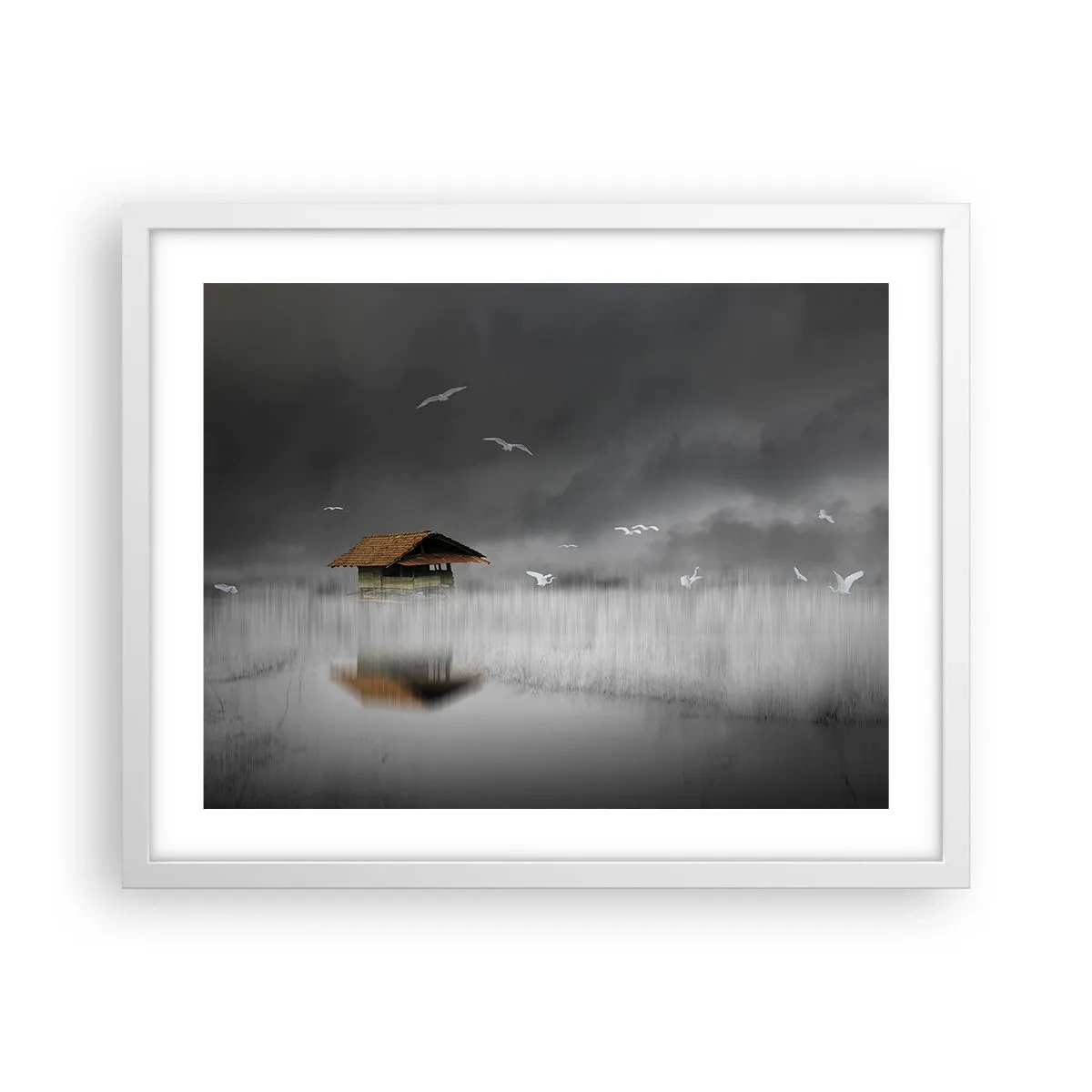 Poster in cornice bianca - Riparo dalla pioggia - 50x40 cm