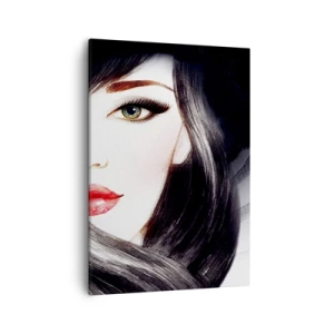 Quadro su tela - Stampe su Tela - Ritratto di una donna dallo sguardo espressivo e dalle labbra rosse - 50x70cm - Sguardo di zaffiro - Decorazione murale moderna per soggiorno e camera da letto ARTTOR