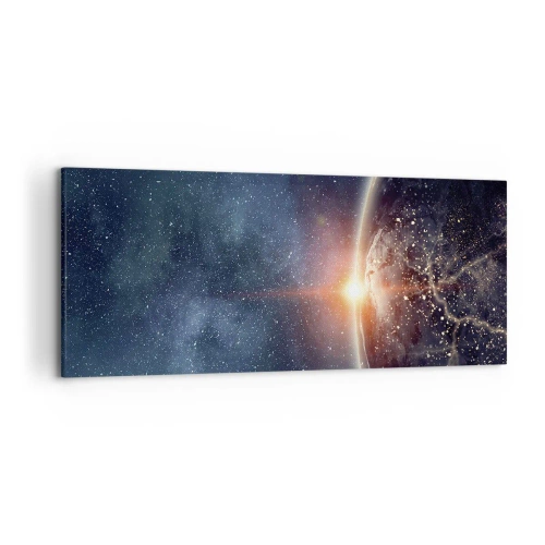 Quadro su tela - Stampe su Tela - La Terra vista dallo spazio con il sole che sorge - 120x50cm - In una nuova prospettiva - Decorazione murale moderna per soggiorno e camera da letto ARTTOR