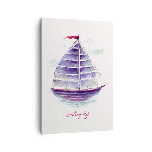 Quadro su tela - Stampe su Tela - Un dipinto ad acquerello di una barca a vela sull'acqua con una delicata iscrizione - 70x100cm - Gonfie vele e mare calmo - Decorazione murale moderna per soggiorno e camera da letto ARTTOR