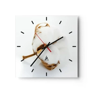 Orologio da parete - Orologio in Vetro - Un ramo di cotone su uno sfondo chiaro in un approccio minimalista - 30x30cm - Naturalmente morbido - Decorazione murale moderna per soggiorno e camera da letto ARTTOR
