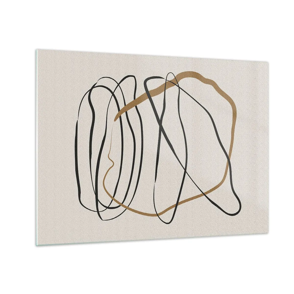 Quadro su vetro - Una composizione espressiva di linee nere e marroni su uno sfondo chiaro. - 70x50cm - Composizione: danza intricata - Decorazione murale moderna per soggiorno e camera da letto ARTTOR