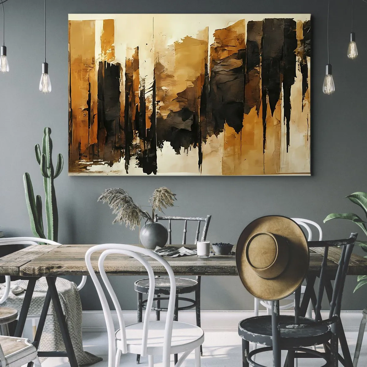 Quadro su tela - Stampe su Tela - Strisce astratte dorate e nere in una composizione artistica - 70x50cm - Armonia di nero e oro - Decorazione murale moderna per soggiorno e camera da letto ARTTOR