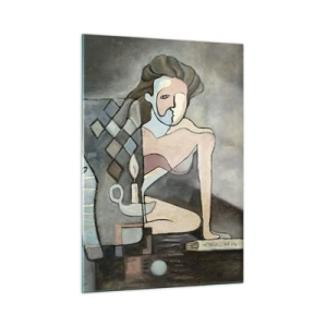 Quadro su vetro - Una scena astratta con due figure in stile cubista. - 50x70cm - Mosaico di spirito e materia - Decorazione murale moderna per soggiorno e camera da letto ARTTOR