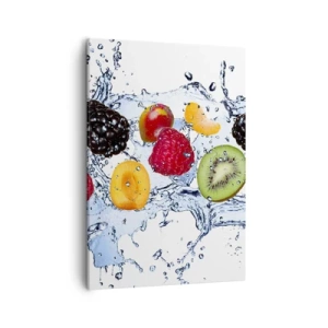 Quadro su tela - Stampe su Tela - Frutti colorati immersi in schizzi d'acqua su uno sfondo bianco - 50x70cm - Gioca con noi - Decorazione murale moderna per soggiorno e camera da letto ARTTOR