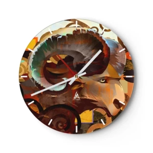 Orologio da parete - Orologio in Vetro - Testa di ariete stilizzata con motivo dinamico e colori intensi - 30x30cm - Magie - religioni - riti - Decorazione murale moderna per soggiorno, cucina e camera da letto ARTTOR