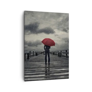 Quadro su tela - Stampe su Tela - Una persona con un ombrello rosso su un molo piovoso - 50x70cm - Non importa che piove - Decorazione murale moderna per soggiorno e camera da letto ARTTOR