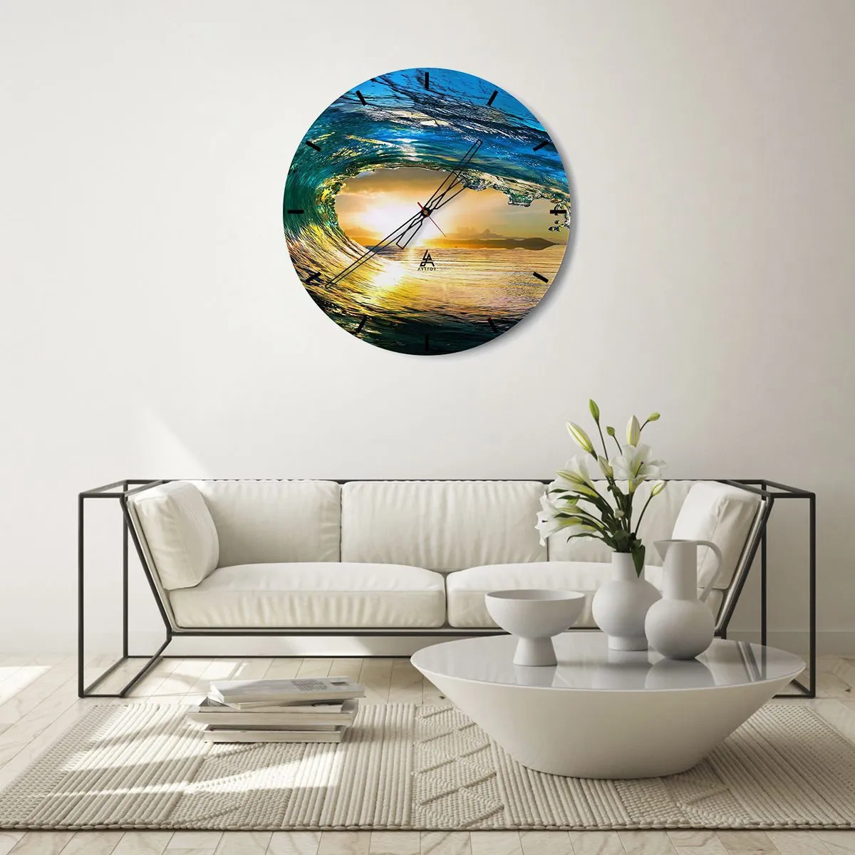 Orologio da parete - Orologio in Vetro - Nel cristallo oro e smeraldo - 30x30 cm