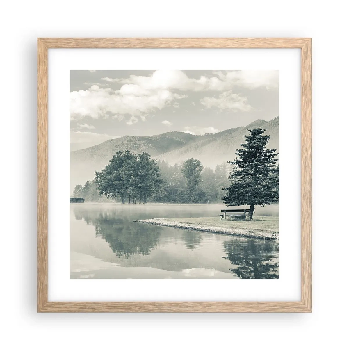 Poster in cornice rovere chiaro - Il lago dorme ancora - 40x40 cm