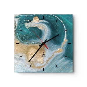 Orologio da parete - Orologio in Vetro - Vortice astratto nei toni del turchese e dell'oro - 30x30cm - Vortice di oro e turchese - Decorazione murale moderna per soggiorno e camera da letto ARTTOR