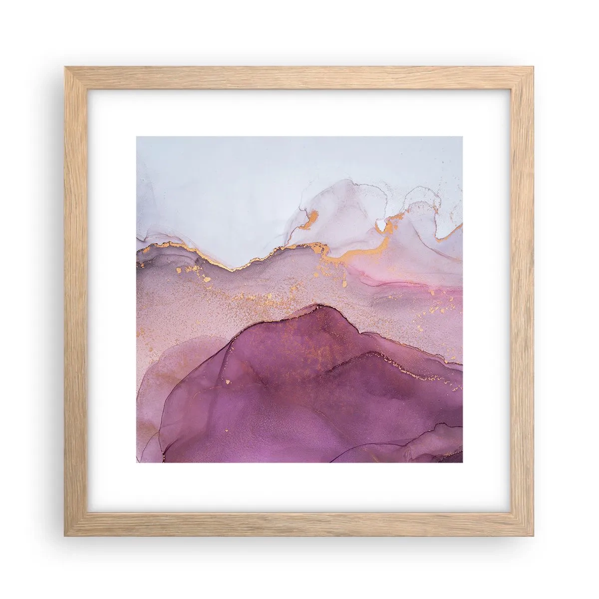 Poster in cornice rovere chiaro - Onde di lilla e viola - 30x30 cm