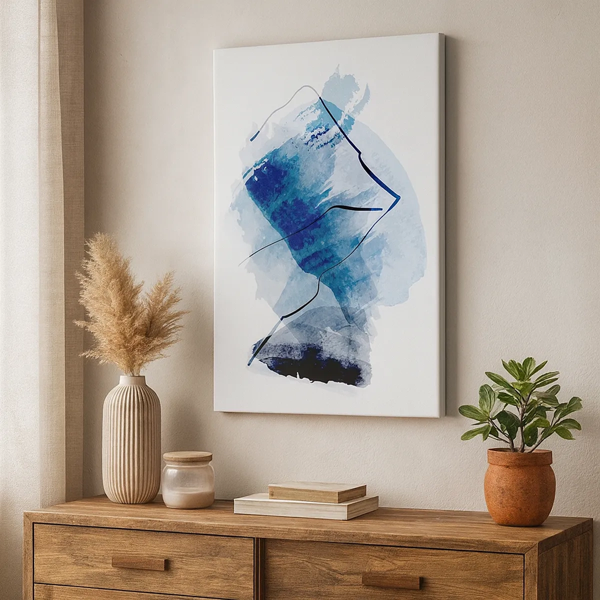 Quadro su tela - Stampe su Tela - Forme astratte nei toni del blu con linee delicate - 50x70cm - Monte di ghiaccio - Decorazione murale moderna per soggiorno e camera da letto ARTTOR