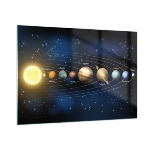 Quadro su vetro - Il sistema solare con pianeti e stelle sullo sfondo - 100x70cm - Uno su dieci - Decorazione murale moderna per soggiorno e camera da letto ARTTOR