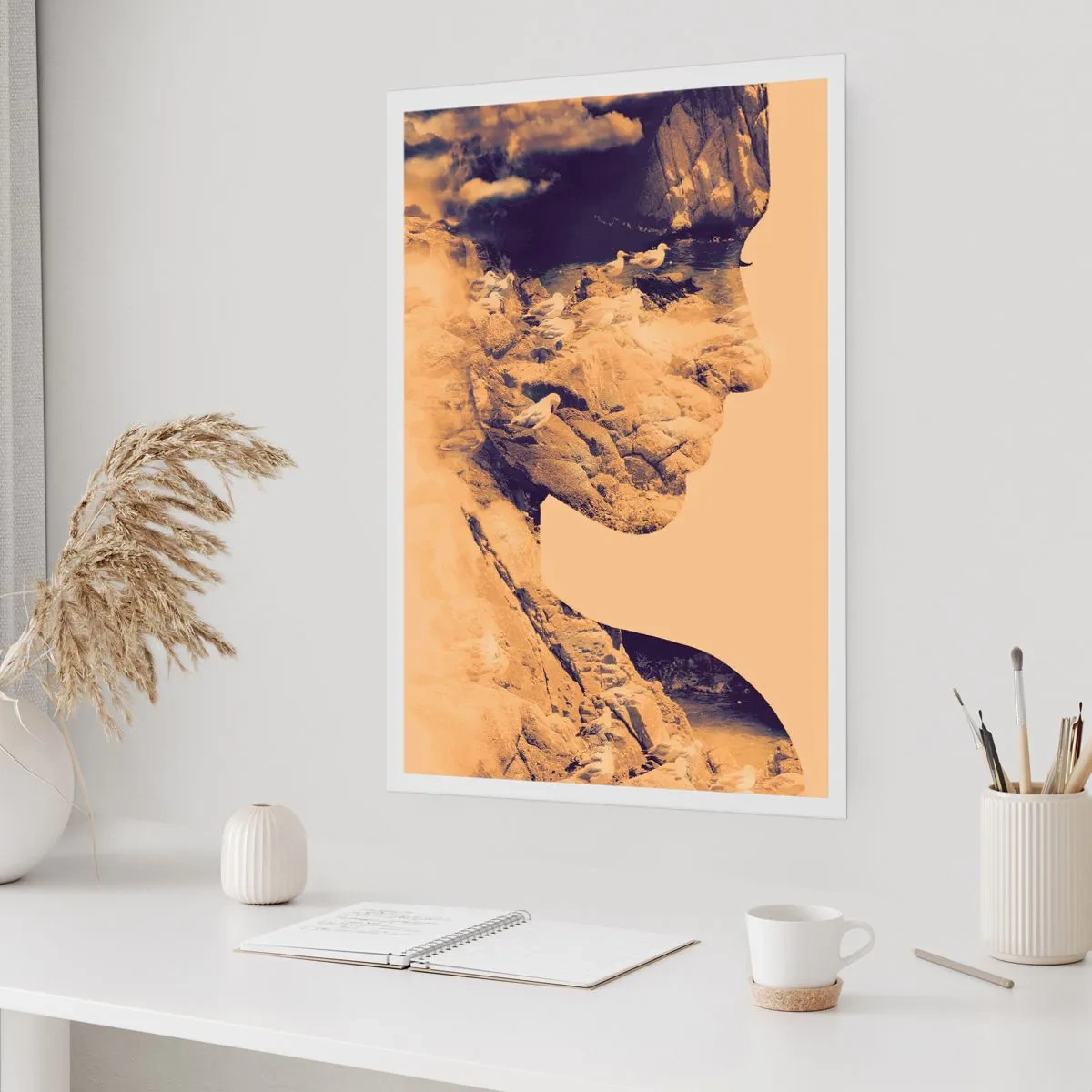 Poster - Ritratto con paesaggio in stile doppia esposizione - 50x70cm - Bella di natura - Decorazione murale moderna per soggiorno e camera da letto ARTTOR