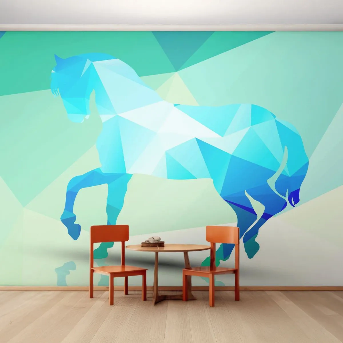 Fotomurali Premium Canvas - Cavallo geometrico nel turchese - Animali, Cavallo, Figura geometrica - 450x315 cm