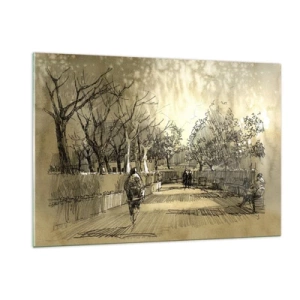 Quadro su vetro - Un disegno di un parco con sentieri e persone che camminano - 120x80cm - Attimo fermato con la penna - Decorazione murale moderna per soggiorno e camera da letto ARTTOR