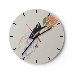 Orologio da parete - Orologio in Vetro - Una mano stilizzata che regge un fiore dai colori pastello. - 30x30cm - Tocco delicato - Decorazione murale moderna per soggiorno, cucina e camera da letto ARTTOR
