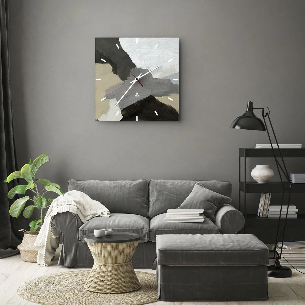 Orologio da parete - Orologio in Vetro - Astrazione: il crocevia del grigio - 40x40 cm