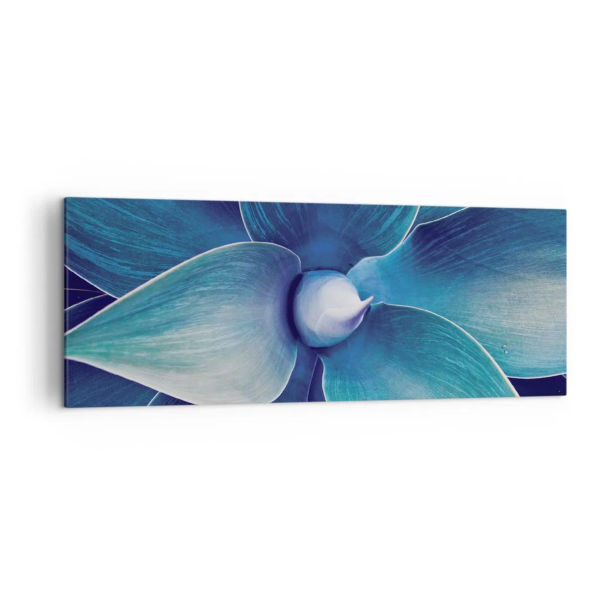 Quadro su tela - Stampe su Tela - Primo piano di un fiore astratto nei toni del blu - 140x50cm - Imbluito dal sole - Decorazione murale moderna per soggiorno e camera da letto ARTTOR