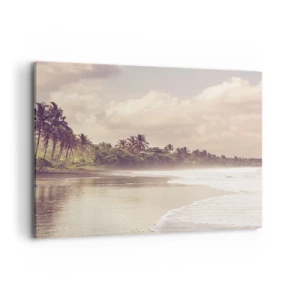 Quadro su tela - Stampe su Tela - Una spiaggia con palme e onde dolci al mattino - 100x70cm - La carezza delle onde - Decorazione murale moderna per soggiorno e camera da letto ARTTOR