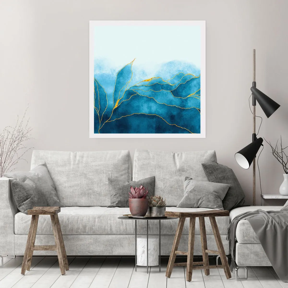 Poster - Blu nell'oro - 40x40 cm