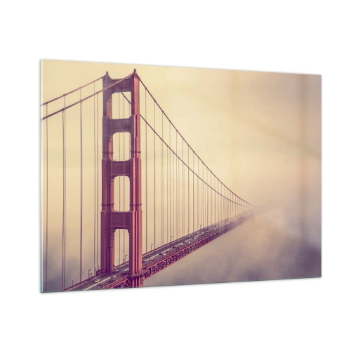 Quadro su vetro - Il Golden Gate Bridge di San Francisco in un paesaggio nebbioso - 100x70cm - Tra il cielo e la terra - Decorazione murale moderna per soggiorno e camera da letto ARTTOR