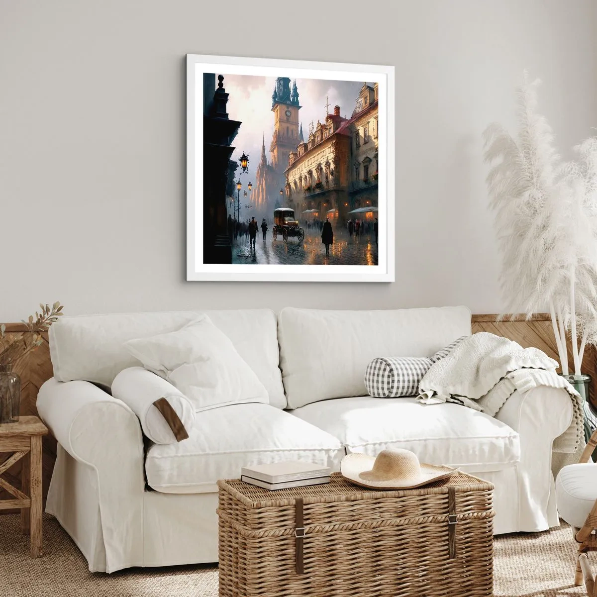 Poster in cornice bianca - Il fascino delle sere di Praga - 40x40 cm
