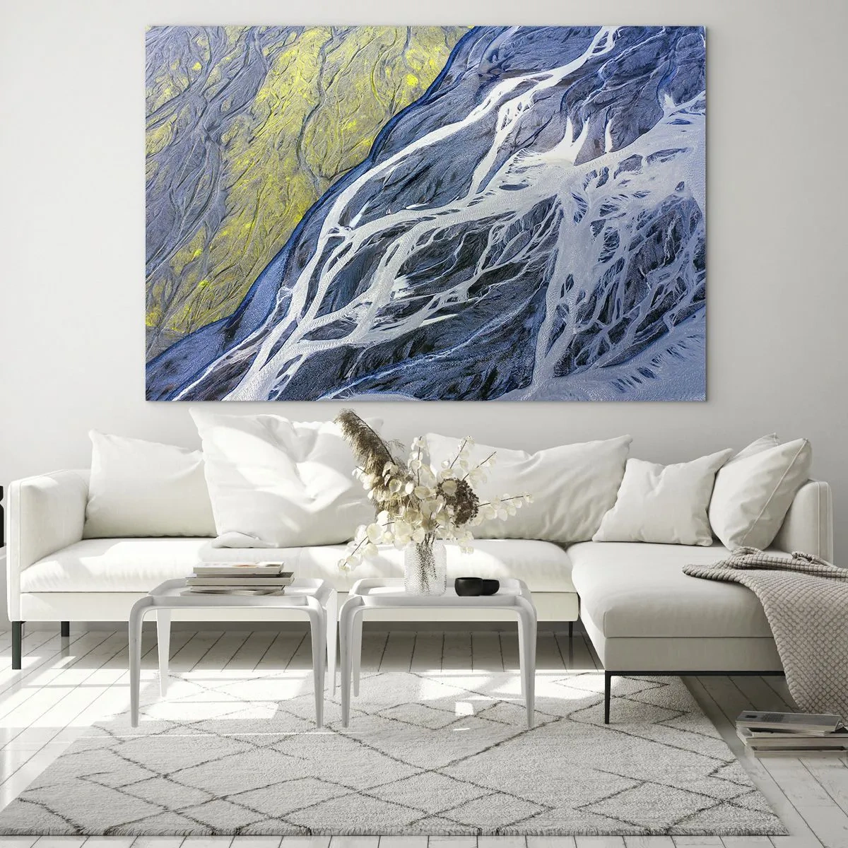 Quadro su vetro - Una vista a volo d'uccello della superficie terrestre con corsi d'acqua tortuosi - 100x70cm - Le pitture rupestri della natura - Decorazione murale moderna per soggiorno e camera da letto ARTTOR