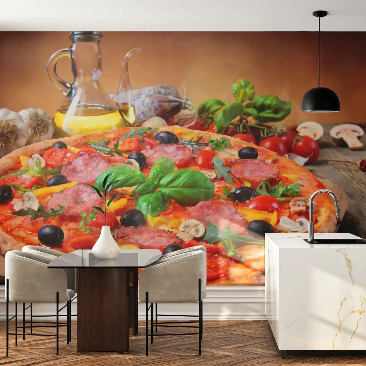 Fotomurali Autoadesivo Deluxe Sticker - Con gusto veramente italiano - Gastronomia, Pizza, Italia - 350x256 cm