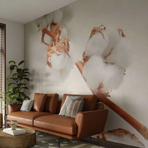 Fotomurali Premium Canvas - Un rametto di cotone su uno sfondo sottile - 100x70cm - Semplicemente un abbraccio - Decorazione murale moderna per soggiorno e camera da letto ARTTOR