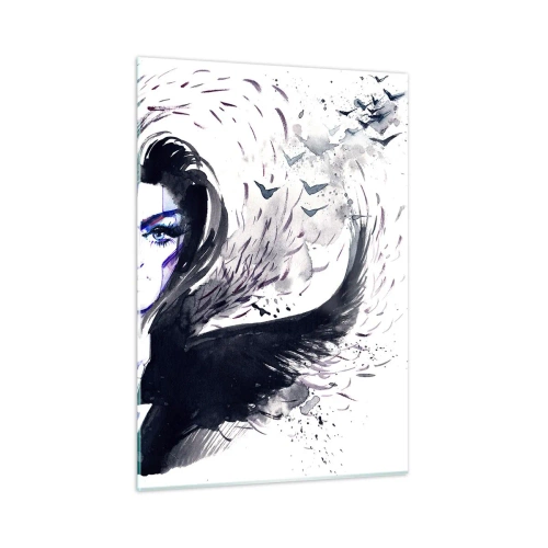 Quadro su vetro - Ritratto astratto con elementi dinamici e nero - 50x70cm - Bella e demoniaca - Decorazione murale moderna per soggiorno e camera da letto ARTTOR