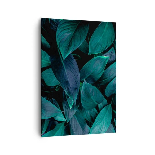 Quadro su tela - Stampe su Tela - Primo piano di foglie verdi con sfondo scuro - 50x70cm - Il verde puro - Decorazione murale moderna per soggiorno e camera da letto ARTTOR