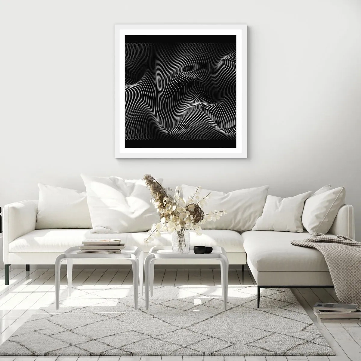 Poster in cornice bianca - La danza della luce nello spazio - 60x60 cm