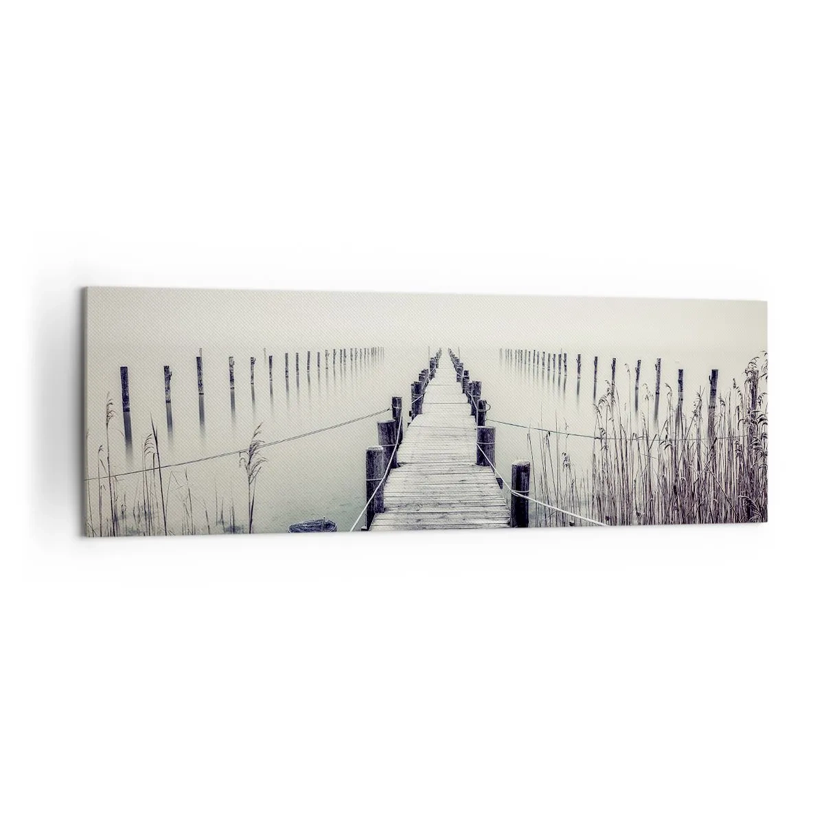 Quadro su tela - Stampe su Tela - Un ponte di legno che conduce in uno spazio nebbioso - 160x50cm - Immergiti nella pace - Decorazione murale moderna per soggiorno e camera da letto ARTTOR