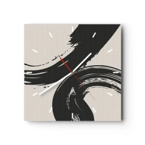 Orologio da parete - Orologio in Vetro - Pennellate dinamiche in nero su sfondo chiaro - 30x30cm - Energico e circolare - Decorazione murale moderna per soggiorno e camera da letto ARTTOR