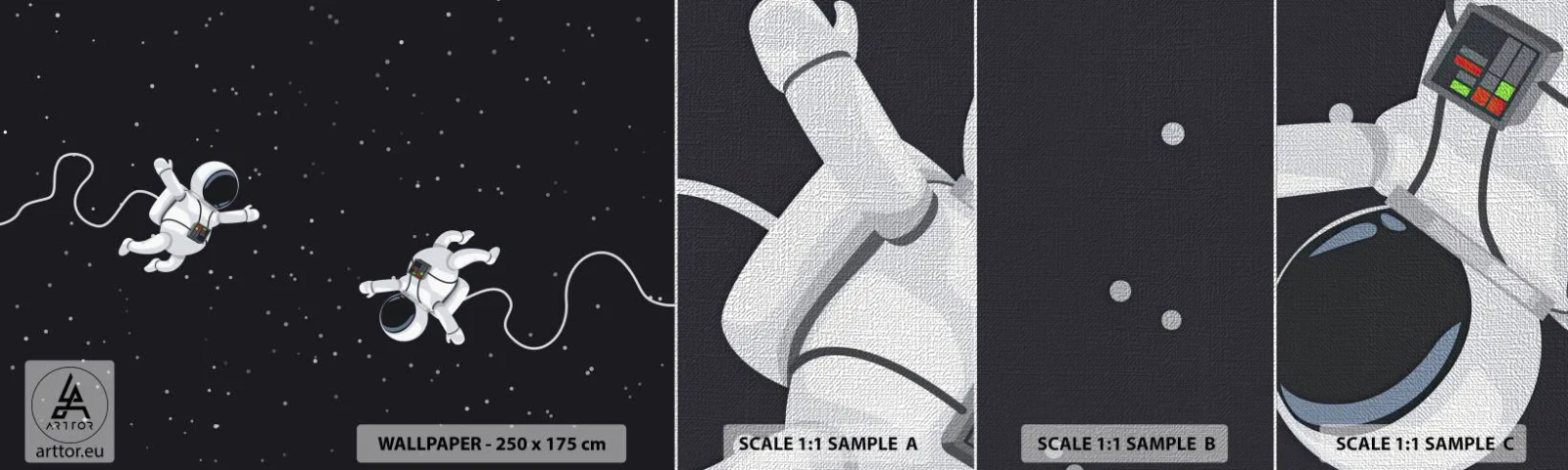 Campione di Fotomurale Premium Canvas - Danza cosmica - Astrazione, Astronauta, Cosmo - 100x30 cm