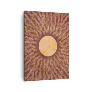 Quadro su tela - Stampe su Tela - Motivo soleggiato con raggi su uno sfondo nei toni del marrone - 50x70cm - L'icona del sole - Decorazione murale moderna per soggiorno e camera da letto ARTTOR