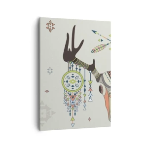 Quadro su tela - Stampe su Tela - Decorazione boho con teschio di cervo e acchiappasogni - 50x70cm - Il trofeo del cacciatore indiano - Decorazione murale moderna per soggiorno e camera da letto ARTTOR