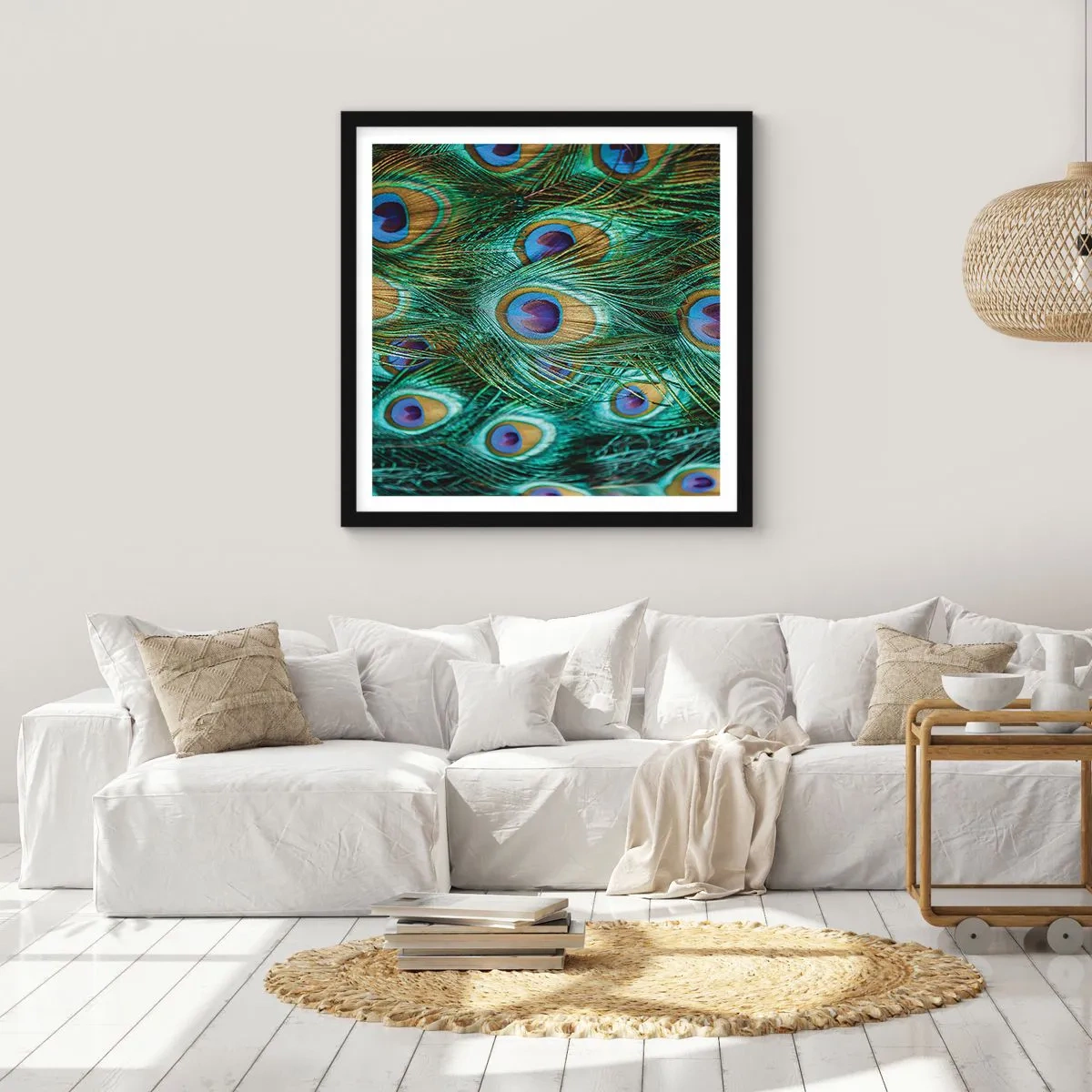 Poster in cornice nera - Lo sguardo del pavone - 40x40 cm