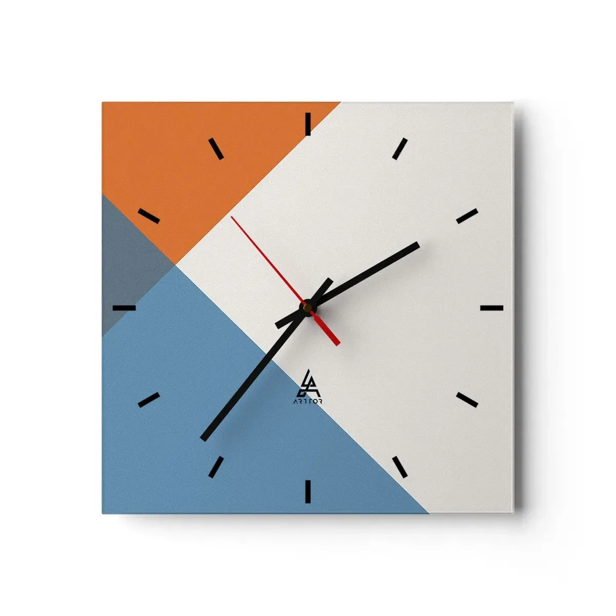 Orologio da parete - Orologio in Vetro - Triangoli geometrici nei toni del blu e dell'arancione - 30x30cm - Ad angolo... - Decorazione murale moderna per soggiorno e camera da letto ARTTOR