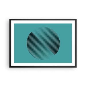 Poster in cornice nera - Un cerchio minimalista con linee su uno sfondo turchese. - 70x50cm - Cerchio: variazione geometrica - Decorazione murale moderna per soggiorno e camera da letto ARTTOR