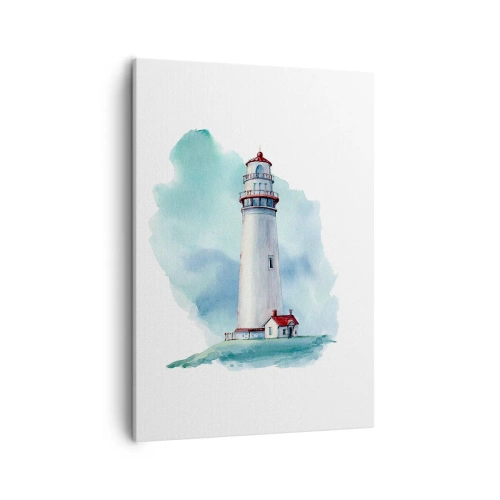 Quadro su tela - Stampe su Tela - Un faro su uno sfondo blu acquerello - 50x70cm - Il mite amico del blu - Decorazione murale moderna per soggiorno e camera da letto ARTTOR