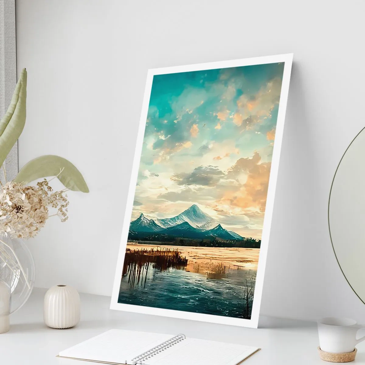 Poster - Pittoresco paesaggio montano al tramonto - 50x70cm - Sotto la protezione del cielo - Decorazione murale moderna per soggiorno e camera da letto ARTTOR