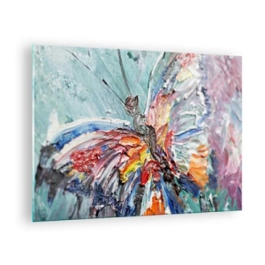 Quadro su vetro - Farfalla colorata in stile astratto su sfondo blu - 70x50cm - Dipinto dalla natura - Decorazione murale moderna per soggiorno e camera da letto ARTTOR