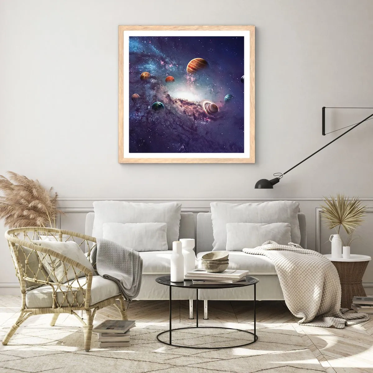 Poster in cornice rovere chiaro - Sistema solare danzante - 50x50 cm