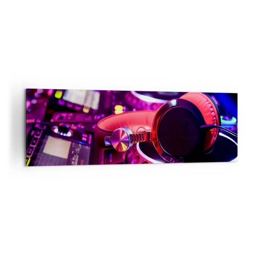 Quadro su tela - Stampe su Tela - Cuffie da DJ su una console con illuminazione al neon - 160x50cm - Prima che inizi la festa - Decorazione murale moderna per soggiorno e camera da letto ARTTOR